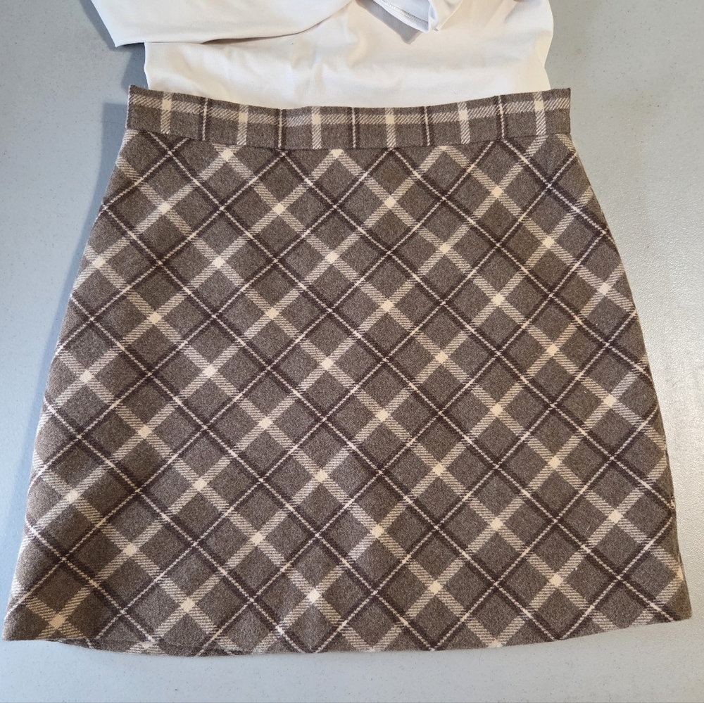 Pink Lily Plaid Brown Mini Skirt Small Preppy Academia Classic School Neutral